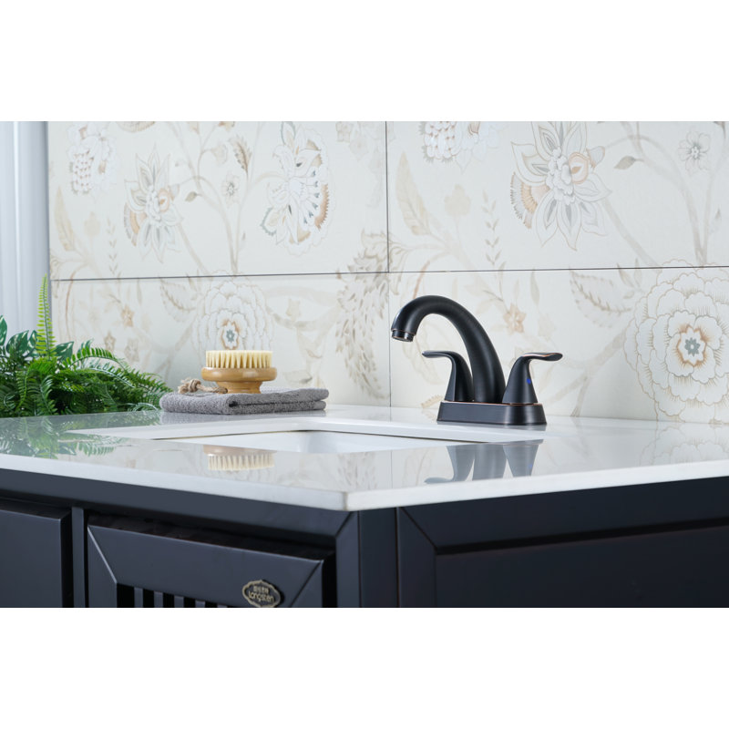 Robinet pour salle de bain à poignée double avec drain, Bronze huilé