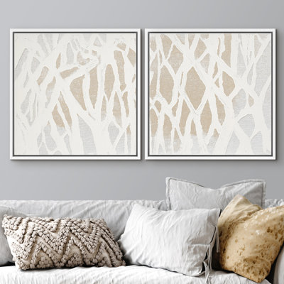 «White and Beige Organic Line Modern Modern Style», ensemble de 2 reproductions d'art encadrées
