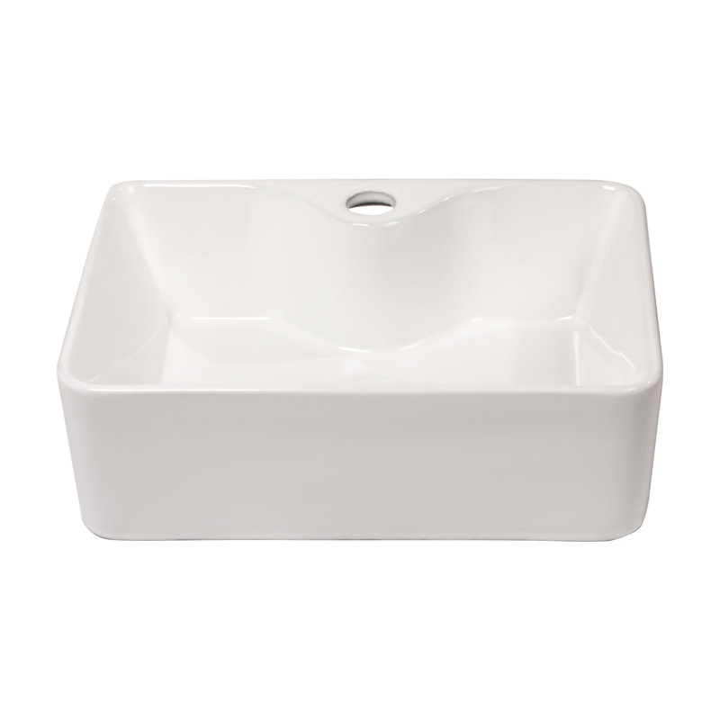 16"X12" White Ceramic Rectangular Vessel Bathroom Sink