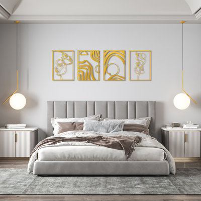  Metal Wall Art Décor,Morden Wall Art for Living Room Bedroom Hallway Dining Room, Line Art Wall Décor,Set of 4