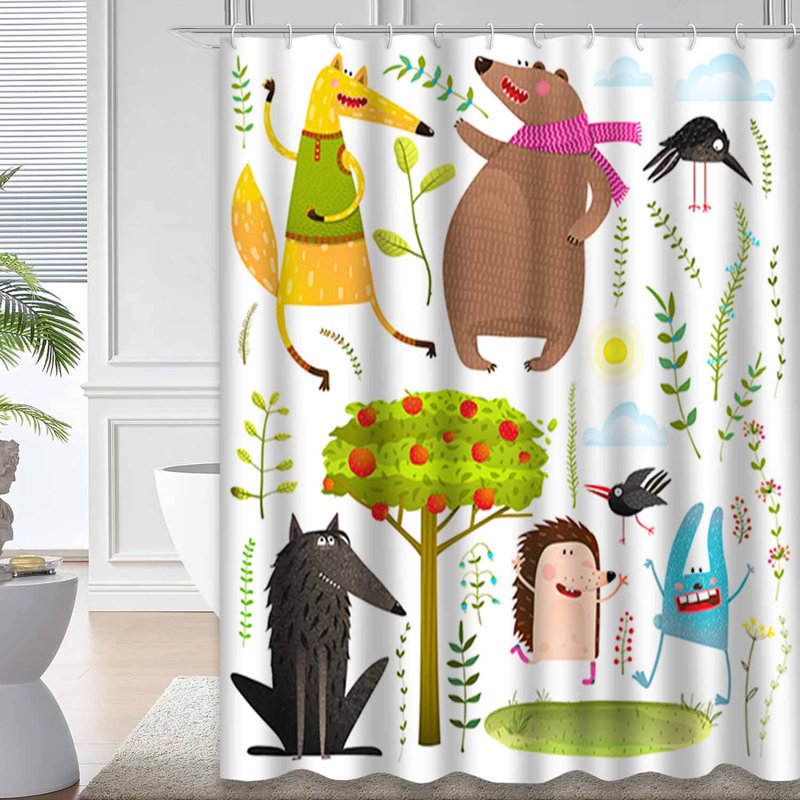 Rideau de douche aquarelle coloré avec 12 crochets Wild Forest, L 72 po x l 84 po