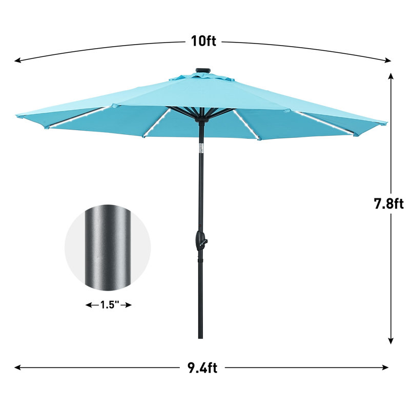 Parasol solaire de terrasse de 10 pi avec lumières DEL Arlmont & Co., Bleu