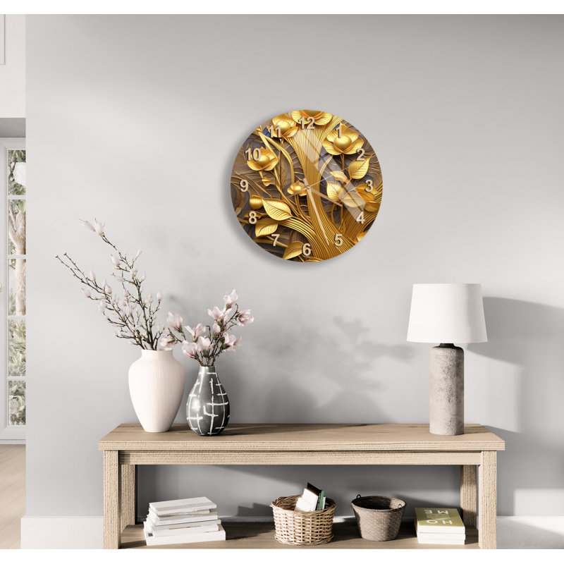 Horloge murale en verre trempé Luxe, Doré