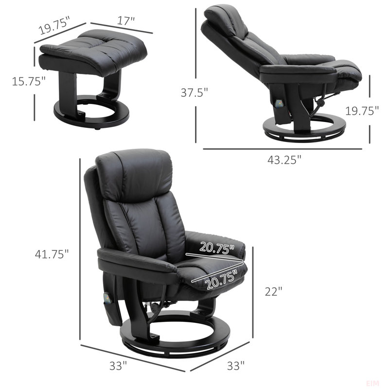 Fauteuil inclinable de massage en cuir polyuréthane avec repose-pieds 10 points, Noir