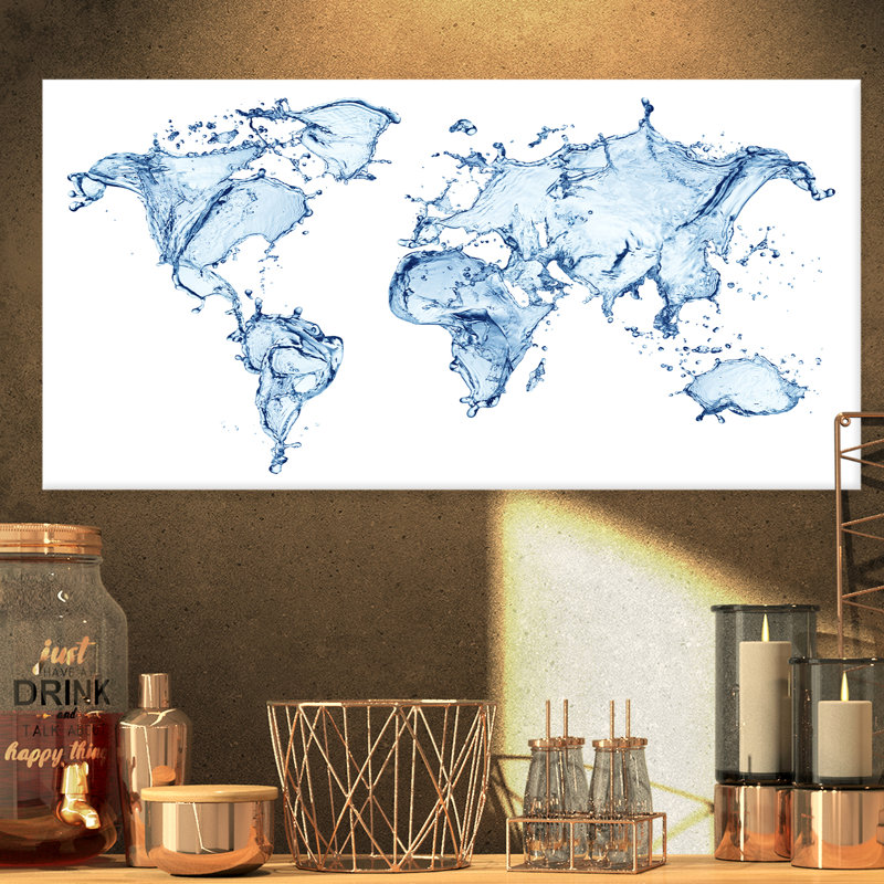« world map water splash », impression, H 8 po x l 12 po x P 1 po, Toile tendue