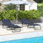 Chaise de patio pliante 2 pièces, chaise longue d'extérieur bleu foncé avec dossier inclinable, coussin, filet respirant et fauteuil en élastique 2