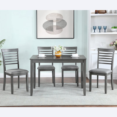 5 Piece Modern Dining Set, Rectangular Wooden Dining Table With 4 Upholstered Chairs For Kitchen, Dining Room