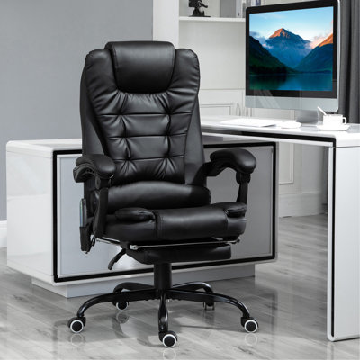 Fauteuil de massage vibrant 7 points, fauteuil inclinable de direction haut dossier avec support lombaire, repose-pieds, dossier inclinable, hauteur réglable, noir