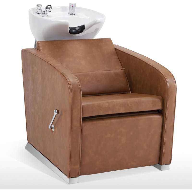 Fauteuil station inclinable avec shampooing Malikhi, Brun