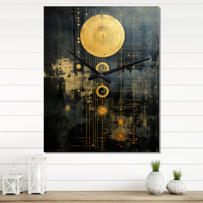 Ancient Wisdom Of Atlantis In Gold - Modern Geometric Wall Clock Oversized