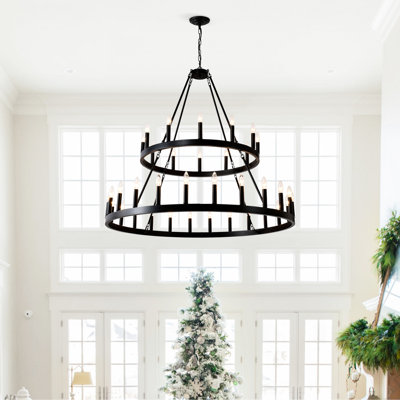 Wagon Wheel Lighting, 36-, Vintage Style, Matte Black For Kitchen Industrial , Metal, Modern Living Area Ceiling
