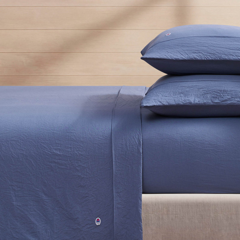 Champion Embroidery Patch Microfiber Sheet Set, Blue, Queen