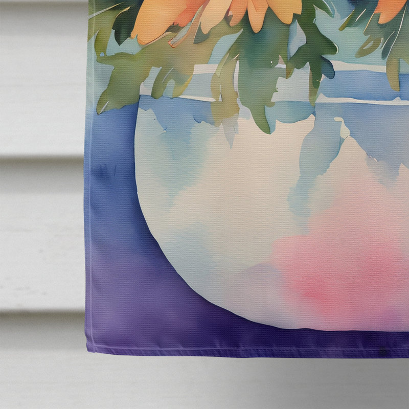 Chrysanthèmes dans un drapeau de maison aquarelle