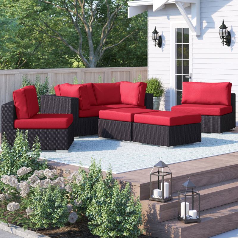 Convene 8 - Person Patio Conversation Set with Cushions, Espresso Red