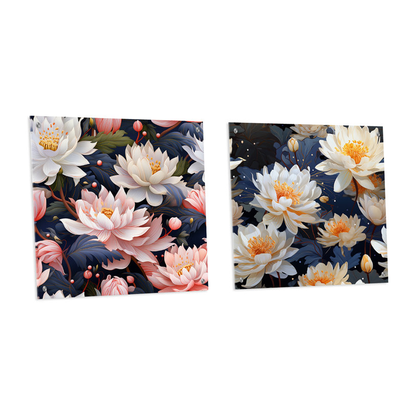 Motif floral serein - ensemble de 2 art mural en acrylique, H 16 po x l 33 po