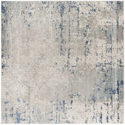 Tapis abstrait moderne tissé à la machine Alsup en ivoire / gris / bleu