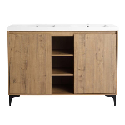 Isalei 48" Freestanding Bathroom Vanity With Double Sink, Soft Closing Door Hinge, Open Storage Compartments