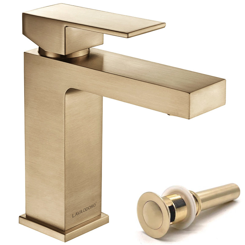 Robinet de salle de bain à un trou avec drain, robinet de salle de bain à poignée simple, Bronze champagne