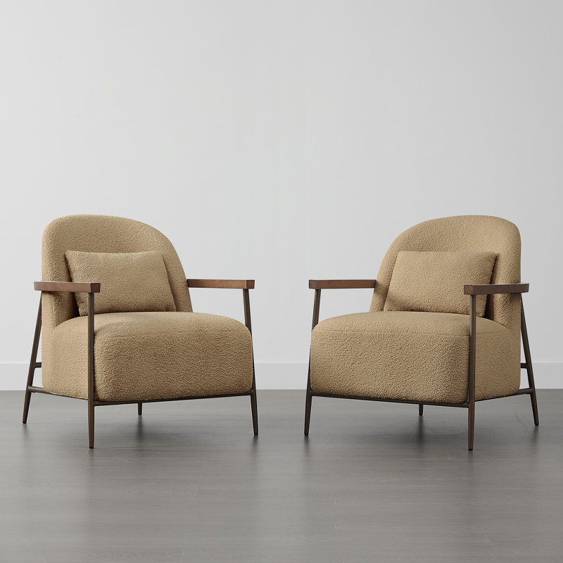 Mariona Faux Sherpa Upholstered Accent Chair with Lumbar Pillows , Camel