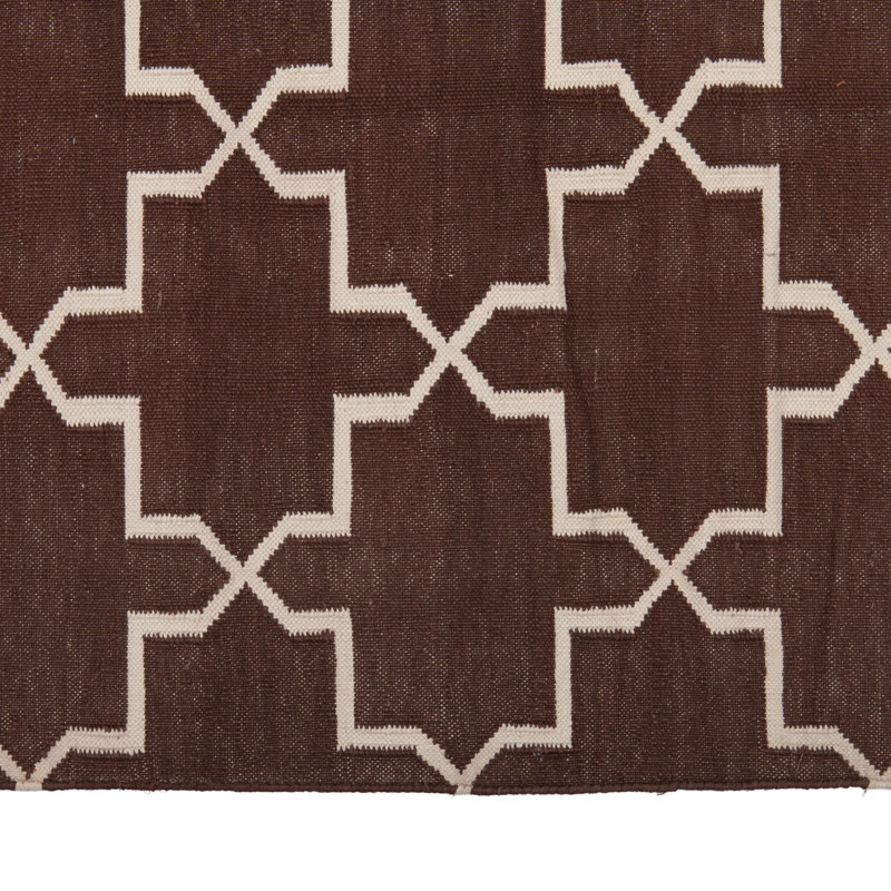 Brown Geometric Dhurrie Cotton Rug, Rectangle 8'10" x 11'10"