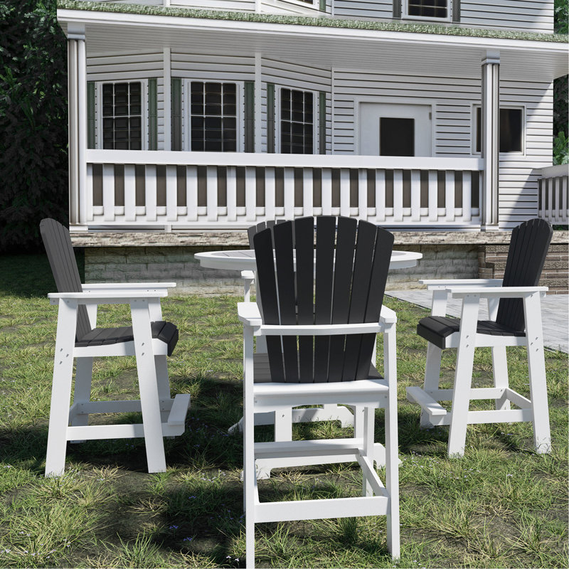 Mobilier de bar pour patio - table et chaises d'extérieur à plateau-haut pour 4 de 5 style luxueux blanc et gris tendance