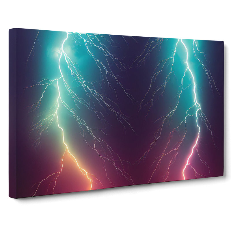 Neon Lightning Bolts - Wrapped Canvas, 40cm H x 60cm W x 3cm D