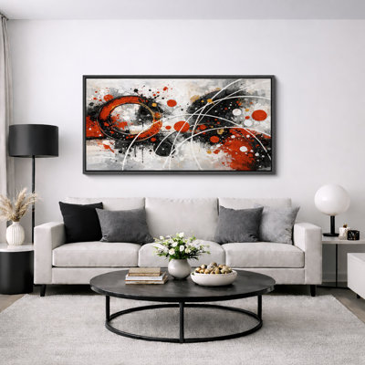 Abstract Red Black Circle Splash Artwork, Modern Living Room Pictures, Framed Canvas Giclee Print Wall Art