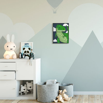 «T-Rex Kid's Green Dinosaur Blue Sky» par Daphne Polselli - impression d'art graphique