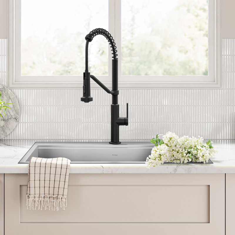 Robinet de cuisine à poignée simple KRAUS Oletto, Noir mat