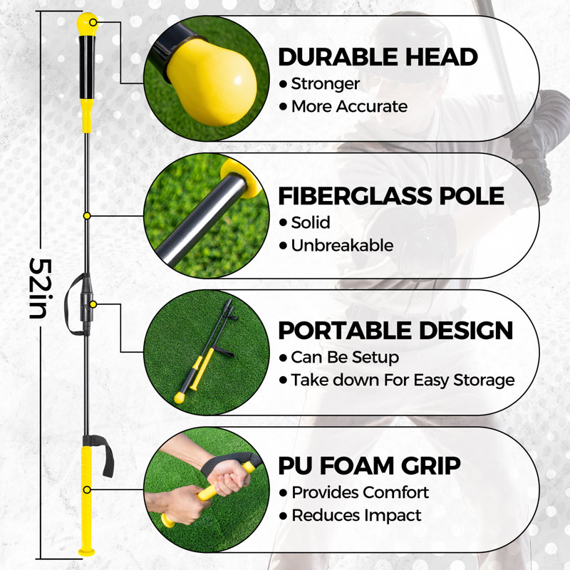 Hitting Trainer For Baseball And Softball, 52" Baseball Hitting Stick Practise Swing,Hitting,Batting,Easy Set Up & Take Down Swing Trainer Great For One-On-One Coaching Training Equipment