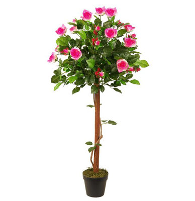 Arbre rose artificiel vert et rose 47 po
