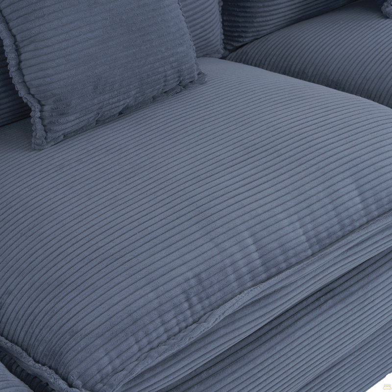 70.8" Modern Sofa Modular Sofa Couch Upholstered Corduroy Sofa With Two Pillows, Blue Corduroy