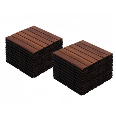 12'' X 12'' Stripe Style Wood Interlocking Deck Tiles Indoor &Outdoor,20Pcs