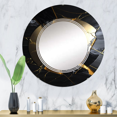 Peyten Abstract Geode Gold III - Miroir mural abstrait en marbre