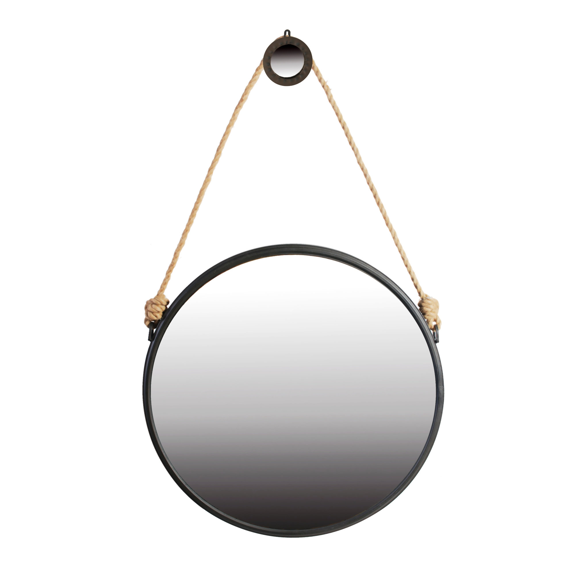 Latitude Run® On-Trend Hanging Round Mirror With Black Framed And With Rope Strap Contemporary ...