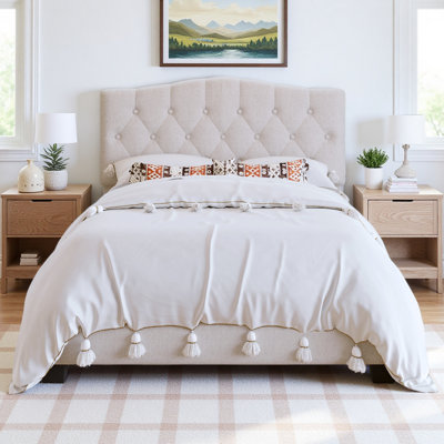 Beige Upholstered Bed Frame