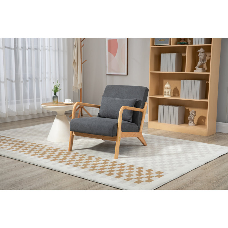 Chaise d'appoint Mid-Century moderne avec structure en bois, chaises de salon rembourrées avec coussin de taille, Gris
