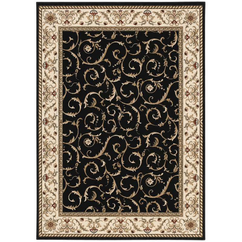 Tapis noir traditionnel Weisgerber 1599, Rectangle 7 pi 9 po x 11 pi