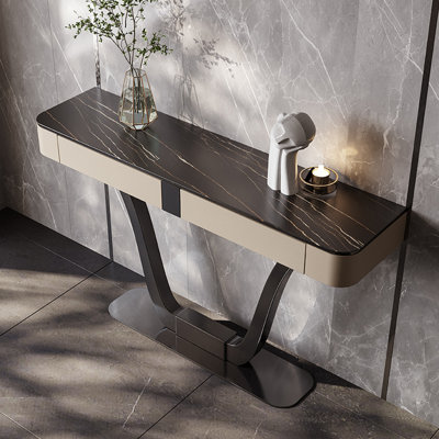 Black Rectangular Sintered Stone; Console Table
