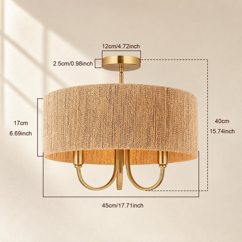 Plafonnier semi-encastré cylindrique 3 lumières Boho