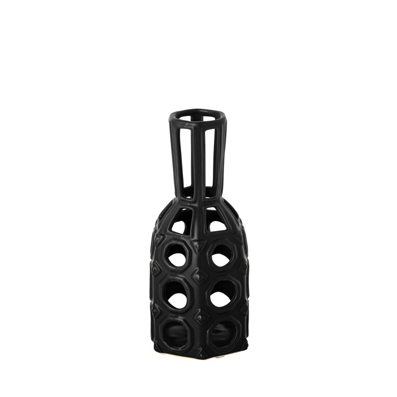 Vase de table cylindrique en céramique noire, H 9 po x l 4 po x P 4 po