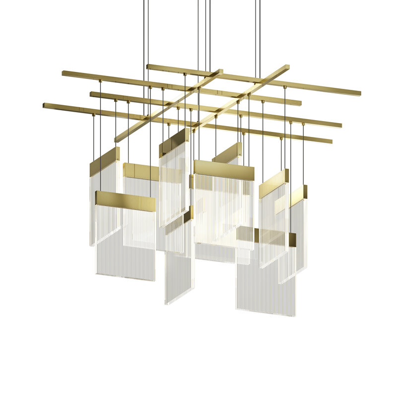 V Panels 11 - Light LED Chandelier, Brass