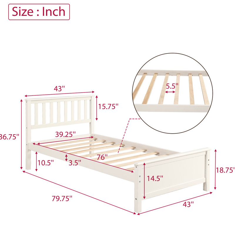 Tête de lit simple et lit plateforme en bois massif blanc