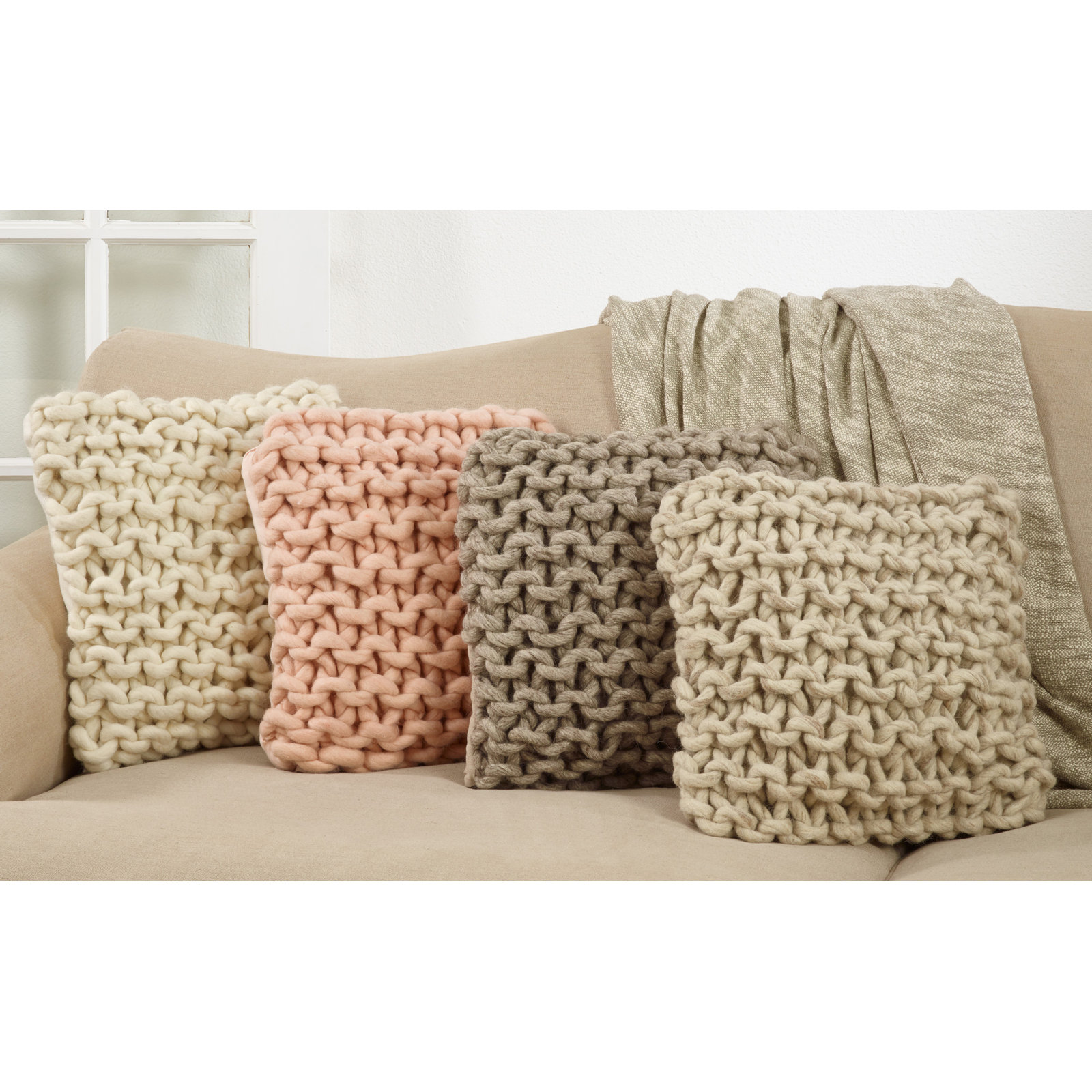 Zayn Wool Throw Pillow, Natural, Cover Only