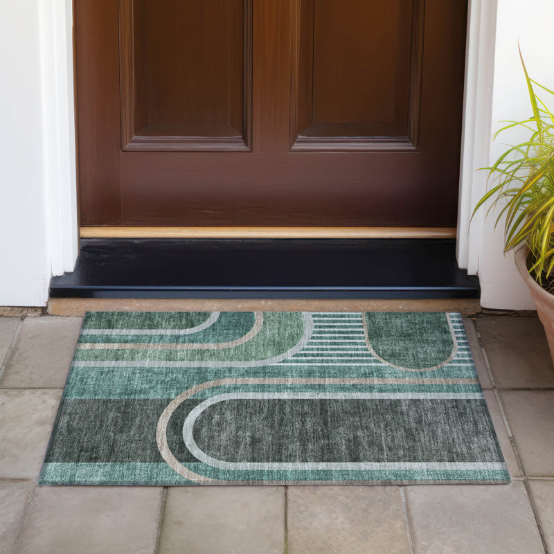 Washable Geometric Indoor / Outdoor Rug, Rectangle 1'8" x 2'6"
