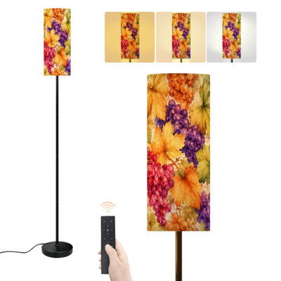 Lampe sur pied moderne à motif aquarelle de raisins et de feuilles d'automne, avec télécommande et interrupteur au pied. Abat-jour réglable. Parfait pour le salon, la chambre ou le bureau.