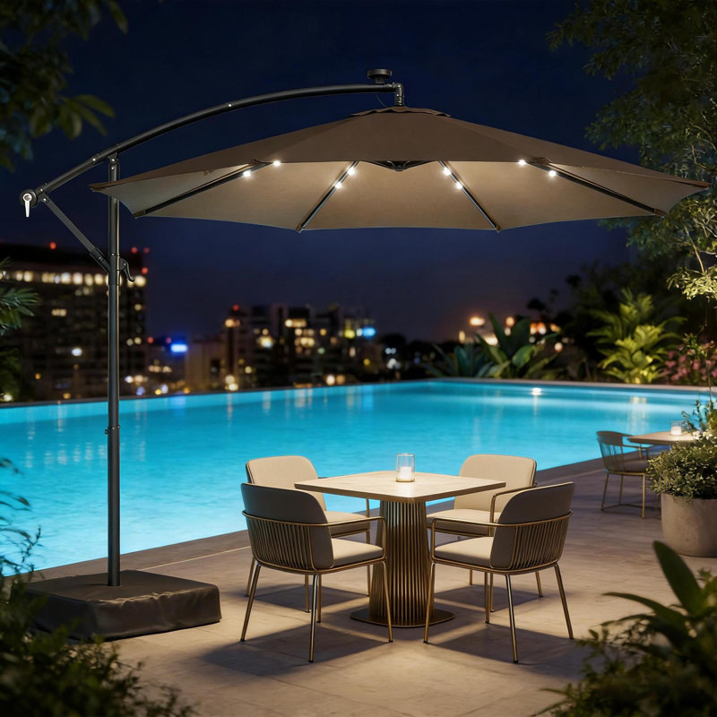 Parasols de patio extensibles et durables, polyester brun clair, conception extérieure moderne