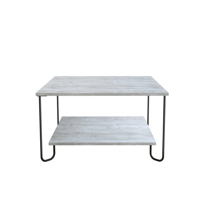Cristiana Square Coffee Table with Storage | Sleek Design & Durable Metal Legs, Antique White