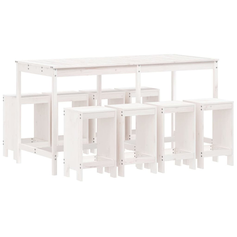 Azury Brayden Studio Bar Set with Wood Frame and Solid Wood Outer Material, White