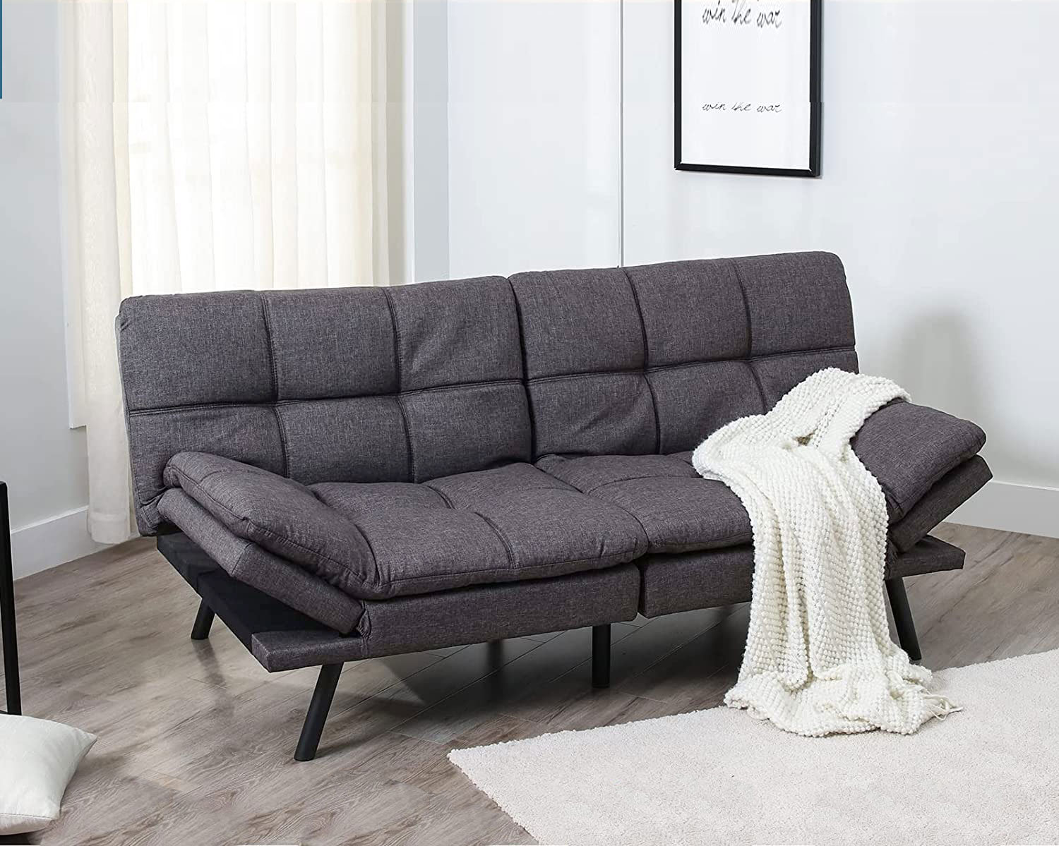 NEW Memory Foam Couch Convertible Sofa, Modern Fabric Futon Sofa